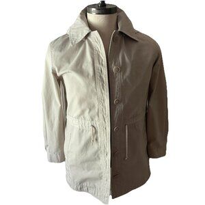 Vintage London Fog Size 10 Tan Hood Adjustable Waist Trench Rain Coat Jacket